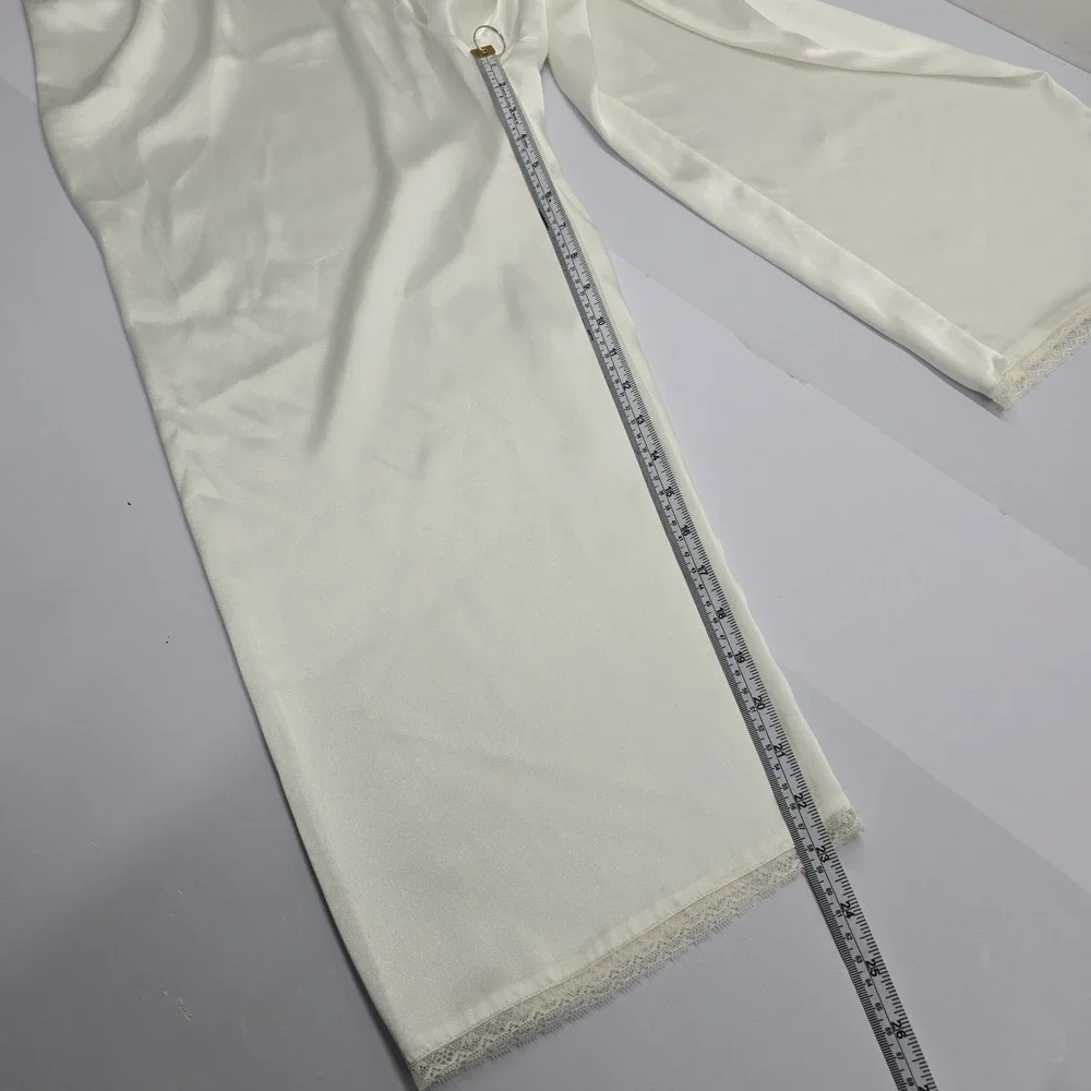 Morgan Taylor Intimates Ivory Satin Pajama Set Lace Trim Floral Embroidered L